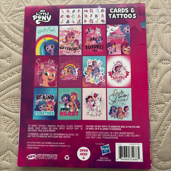 Hasbro My Little Pony Valentine Children's Set of 24 Cards & Tattoos Made In USA - Picture 2 of 2
